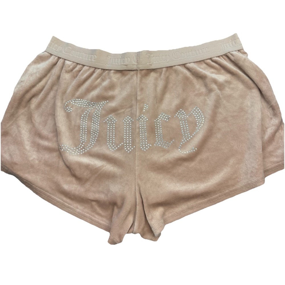 JUICY Women's LARGE Light Pink Velour Lounge Shorts Bling Rhinestone Pull On Y2K